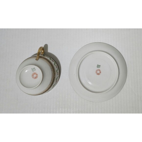 Goa France Che Field Haviland Limoges Cup with Saucer Rose Garland Green Gold - Picture 4 of 14